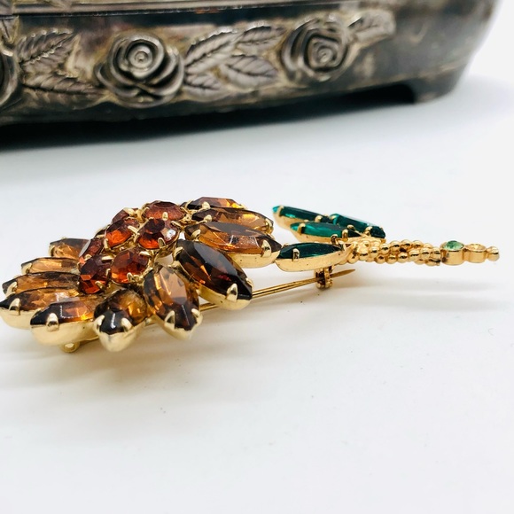 Vintage Large Flower Stem rhinestone Brooch - Picture 5 of 10